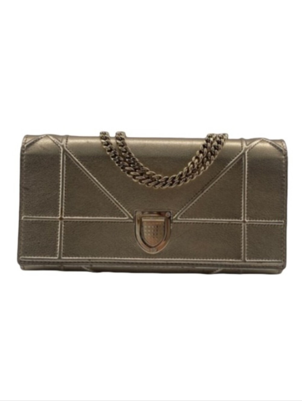 Dior Diorama Wallet Metallic Gold Leather Purse Clutch Shoulder Bag Chain
